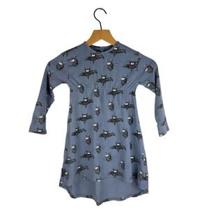 Moi bug bat allover print blue long sleeve high low dress 3-4